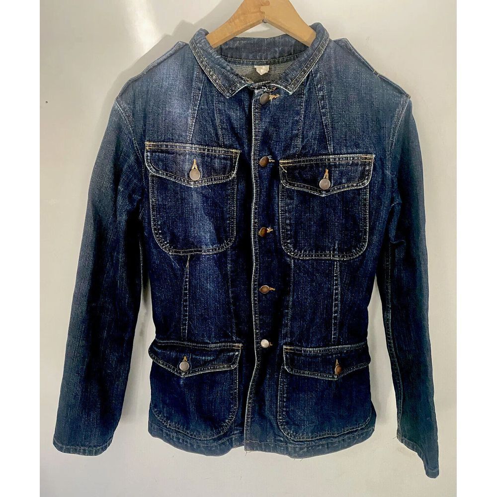 VTG Womens Jean Jacket Extended Length Button Down Denim No Brand Fits Like S/M‎